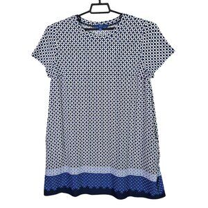 Womens APT.9 Blue & White Geometric Print Tunic Dress Short Sleeve Polyester XL